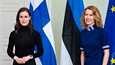 Suomen pääministeri Sanna Marin (sd) ja Viron pääministeri Kaja Kallas tapaavat tiistaina Helsingissä. Kuvassa pääministerikaksikko maaliskuussa Tallinnassa.