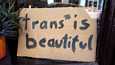 Sukupuolen ajatellaan perinteisesti olevan miehen ja naisen välissä. Termi voi nykyään tarkoittaa myös transsukupuolista. Käsinkirjoitettu juliste Berliinistä vuodelta 2018.