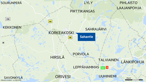 Onnettomuuspaikka sijaitsee Sahantiellä Juupajoella.