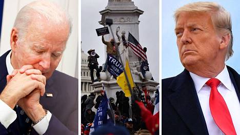 Yhdysvalloissa Donald Trumpin (oikealla) kannattajat valtasivat kongressitalon loppiaisena 2021. Presidentti Joe Bidenin arvellaan nyt vuotta myöhemmin puhuvan tapahtuneesta suorasukaisesti.