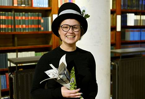 Mari Ahokoivu sai Puupäähattu-tunnustuspalkinnon Helsingissä torstaina 19. tammikuuta.