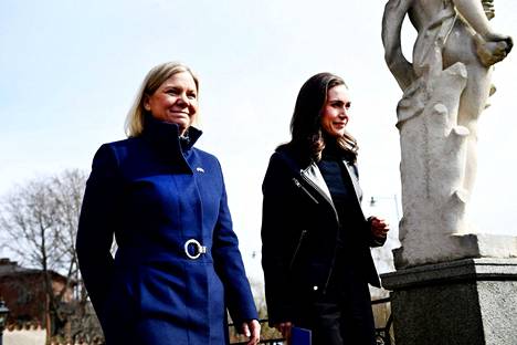 Ruotsin pääministeri Magdalena Andersson ja Suomen pääministeri Sanna Marin tapasivat Tukholmassa 13. huhtikuuta 2022. 