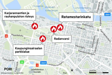 Autot roihusivat Porissa varhain maanantaina – Kartta näyttää, miten  tiiviissä ryppäässä palot olivat - Satakunta - Satakunnan Kansa