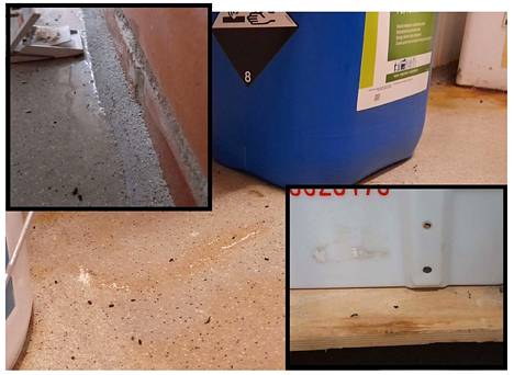 Huhtikuussa tehdyssä tarkastuksessa havaittiin runsaasti hiirenpapanoita varaston komeron lattialla.