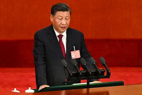 Kiinan presidentti Xi Jinping piti puheen maan kommunistisen puolueen puoluekokouksessa Pekingissä 16. lokakuuta 2022. 