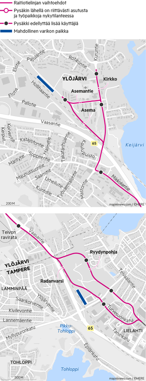 Raitiotie: tuoreet linjavaihtoehdot Pirkkalan, Ylöjärven ja Kangasalan  suuntiin - Tampere - Aamulehti