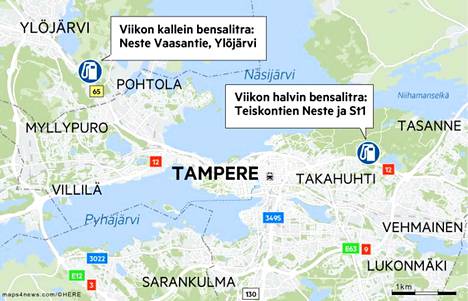 Seurasimme viikon ajan, mitä bensa maksaa Tampereen seudulla – halvimman ja  kalleimman tankillisen ero yli 13 euroa - Kotimaa - Aamulehti