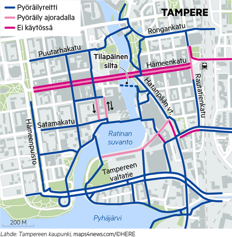 Hämeenkadun pyöräily vaikeutuu Tampereella, pyörät ajoradalle - Tampere -  Aamulehti