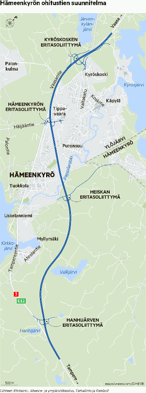 Valtatie 3: Hämeenkyrö vaatii ohitustielle rahoitusta heti Kyröskosken  eritasoliittymän jatkoksi - Uutiset - Aamulehti