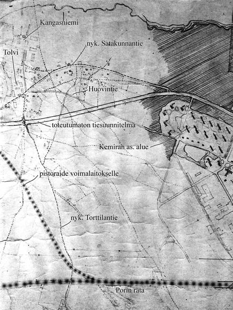 Harjavallan voimalaitoksen vanhan rautatien linjaus havainnollisena kartalla  - Elämänmeno - Sydän-Satakunta