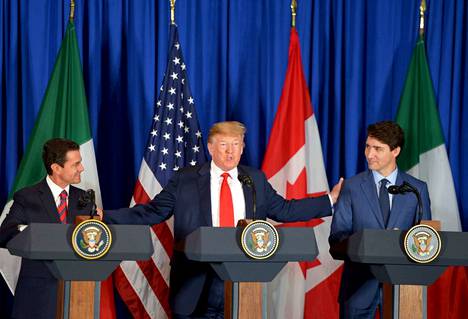 Meksikon presidentti Enrique Peña Nieto, Yhdysvaltain presidentti Donlad Trump ja Kanadan pääministeri Justin Trudeau allekirjoittivat G20-kokouksen yhteydessä kolmen maan uuden vapaakauppasopimuksen.