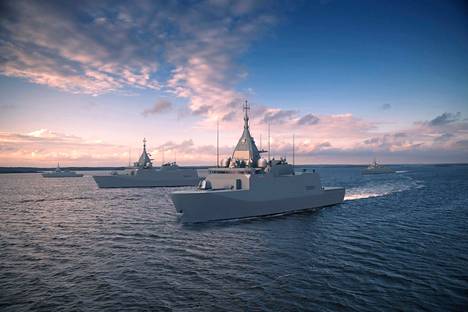 Havainnekuva Merivoimien tilaamista neljästä uudesta sotalaivasta. 