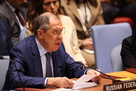 Venäjän ulkoministeri Sergei Lavrov YK:n turvallisuusneuvostossa torstaina.