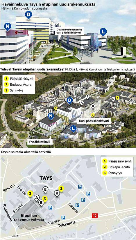 Myllerrys Taysin alueella jatkuu vielä vuosia – tällaisia rakennuksia  sairaalan pihalle kohoaa - Kotimaa - Aamulehti