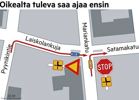Voittaako stop-merkki vai kärkikolmio? Tampereen Satamakadulla arvotaan  joka kerta kumpi väistää - Kotimaa - Aamulehti