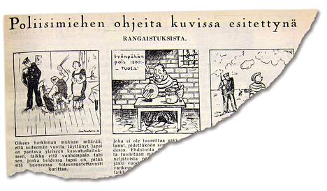 Laki määräsi 1930-luvulla vanhempia kurittamaan lapsiaan tarvittaessa poliisin valvonnan alaisena. Kuva: Suomen poliisilehti 5/1936.