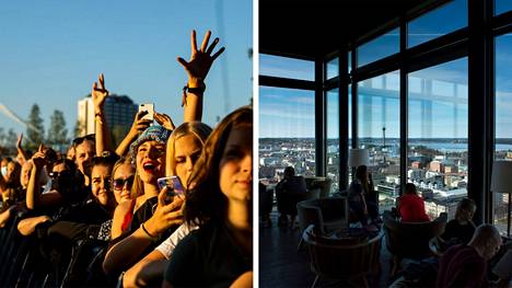 Tammerfest-viikonloppu on Sokos Hotel Ilveksen hotellinjohtajan Marco Sylvelinin mukaan jo ilman festivaaliakin Tampereen kesän ruuhkaisimpia. Ihmisiä kuvattiin Tammerfestin yleisössä viime kesänä ja asiakkaita Solo Sokos Hotel Tornin Moro-baarissa vuonna 2016. 