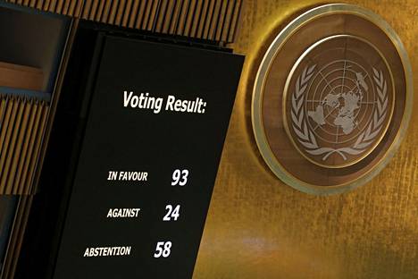 YK:n yleiskokous äänesti 7. huhtikuuta, että Venäjä erotetaan väliaikaisesti YK:n ihmisoikeus­neuvostosta. Erottamisen puolesta äänesti 93 jäsenmaata ja sitä vastaan 24 maata. Lisäksi 58 maata pidättäytyi äänestämästä.