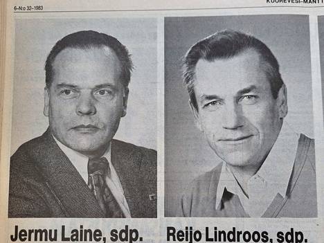 Kuorevesi-Mänttä-Vilppula -lehti haastatteli 19.3.1983 paikallisia ehdokkaita. Pohjois-Hämeen vaalipiirissä Mäntästä olivat ehdokkaina muun muassa kansanedustaja Jermu Laine ja pääluottamusmies Reijo Lindroos. Molemmat tulivat valituksi Eduskuntaan.