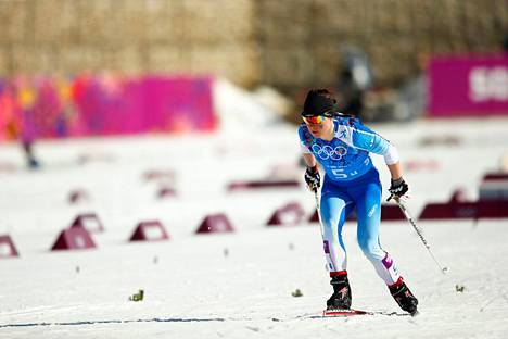 Krista Pämäkoski, silloinen Lähteenmäki ankkuroi Suomen pronssille 4x5 kilometrin viestissä vuoden 2014 olympialaisissa.