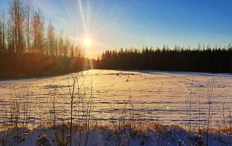 Aurinko ei kovin korkealle nouse joulukuussa. Kuva Murtomäentien varrelta Haapamäellä. 