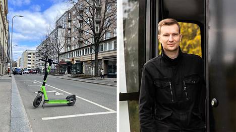 Tältä näyttää sähköpotkulaudan pysäköintipaikka Näsilinnankadulla. Tampereen kaupungin liikenneinsinööri Pekka Stenman kertoo, että maalattuja ruutuja tulee ympäri kaupunkia 85 kappaletta.