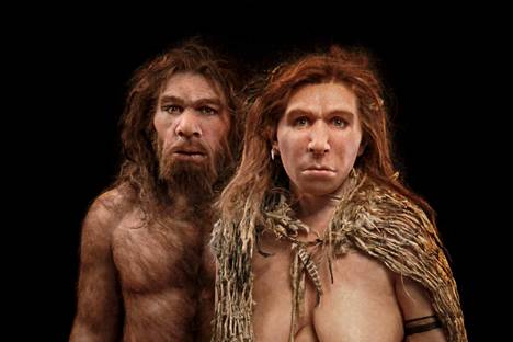 Neandertalinihmisiä. Kuvat on muodostettu Keski-Ranskan alueella asuneiden neandertalinihmisten fossiilien pohjalta. 