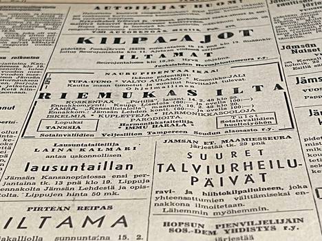 Tällaista ohjelmaa Jämsän seudulla on ollut paikallislehden mukaan tarjolla helmikuussa 1948.