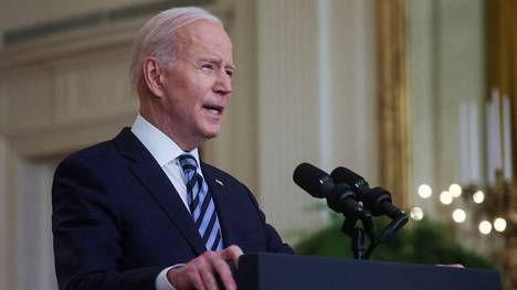 Yhdysvaltain presidentti Joe Biden puhui Valkoisessa talossa torstaina 24. helmikuuta. 