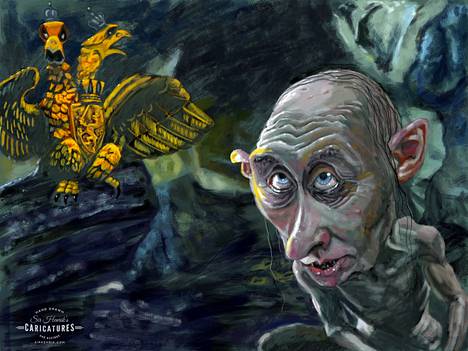 Teppo Järven oivaltava näkemys Vladimir Putinista on yksi Skarpit Finlaysonilla näyttelyn töistä. 