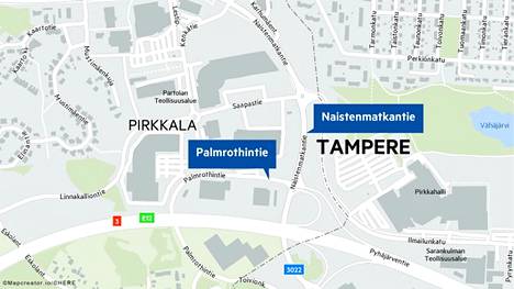 Törmäys sattui Pirkkalan Palmrothintien ja Naistenmatkantien risteysalueella. Palmrothintien varrella sijaitsee useita kauppaliikkeitä. 
