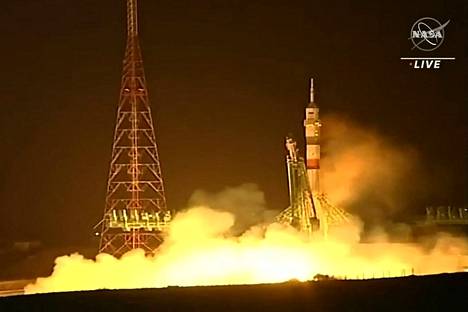 Kuvakaappaus Nasa TV:n lähetyksestä 24. helmikuuta, kun Sojuz MS-23 -alus lähetettiin.