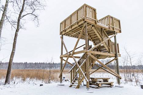 Viime vuonna Saarioisjärven Lapinnokkaan rakennettiin uusi lintutorni. Se on korkeampi ja vakaampi kuin edeltäjänsä.