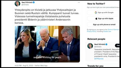 Kuvakaappaus presidentti Niinistön Twitter-julkaisusta.