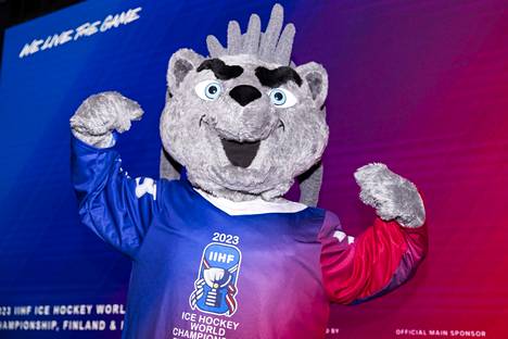 Spiky on jääkiekon vuoden 2023 MM-kisojen maskotti. Paidassa näkyy kisavärit ja logo. 
