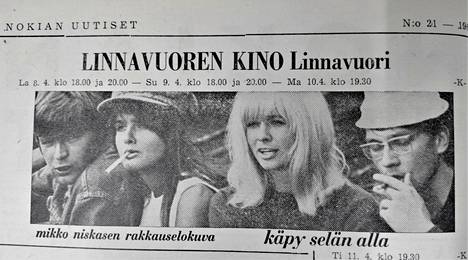 Linnavuoren Kino toimi Vuorenhovilla. Nokian Uutisissa mainostettiin keväällä 1967 Mikko Niskasen klassikkoelokuvaa Käpy selän alla (ilmestyi 1966). Elokuva nappasi aikanaan kuusi Jussi-palkintoa.