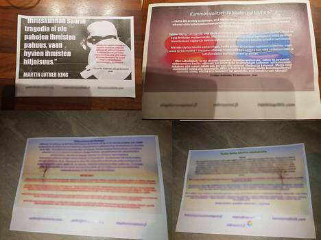 Ainakin tällaisia rokotekriittisiä kirjeitä ihmisten postilaatikkoihin on Harjavallassa jätetty. Osa kuvien teksteistä on sumennettu.