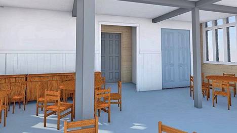 Arkkitehtitoimisto ARK-Kantosen tekemässä havainnekuvassa näkyy, millaiselta Multian kirkon pieni sali saattaisi näyttää, mikäli kirkkovaltuusto päättää monitoimitilan rakennustöiden aloittamisesta.