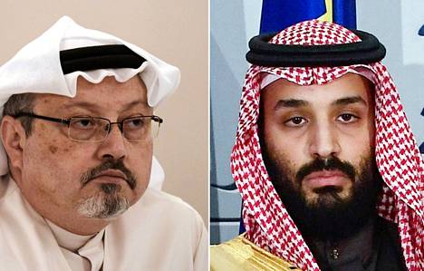 Amerikkalaisen tiedusteluraportin mukaan Saudi-Arabian kruununprinssi Mohammed bin Salman (oik.) on vastuussa toimittaja Jamal Khashoggin murhasta.