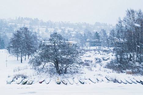 Pirkanmaalla on satanut reippaasti lunta loppu ja alkuvuoden aikana. Lunta satoi sakeasti myös jouluaaton aattona Tahmelan rannassa Tampereella.
