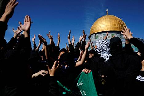 Palestiinalaiset mielenosoittajat Jerusalemissa tammikuun 27. päivä.