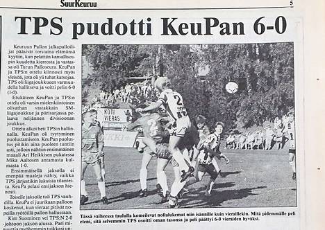 Suur-Keuruun avustaja Pekka Ojanen uutisoi KeuPa-TPS -ottelusta lehteen hyvin tilannekuvan kera vuonna 1991.