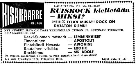 Vajaat 50 vuotta sitten ei lääkäreiden reseptejä enää tarvittu kevätväsymykseen; Kisakaarre-rock riitti.