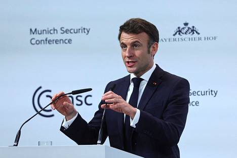 Ranskan presidentti Emmanuel Macron Münchenin turvallisuuskonferenssissa perjantaina 17. helmikuuta