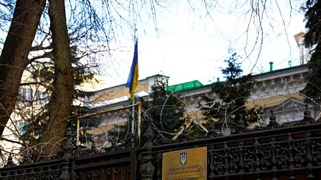 Ukrainan suurlähetystö Moskovassa kuvattuna 24. helmikuuta. Samana päivänä Venäjä aloitti hyökkäyksensä Ukrainaan.