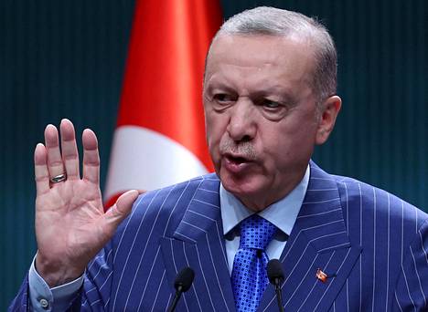 Turkin presidentti Recep Tayyip Erdogan puhui lehdistötilaisuudessa Turkissa Ankarassa 9. toukokuuta.