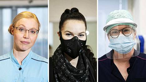 Paula Hakso, Krista Hänninen ja Henna-Riikka Korkalainen ovat käyttäneet erilaisia kasvomaskeja työssään jo vuosia. Heitä maskit eivät juuri häiritse, mutta alussa ne vaativat totuttelua.
