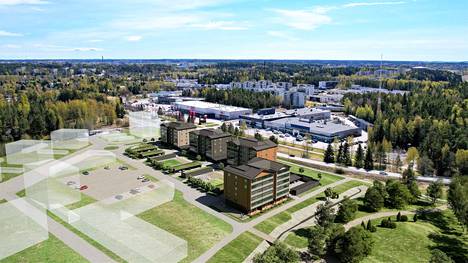 SRV:n on tarkoitus rakentaa neljä kerrostaloa Kuloistenniitylle Turun rajalla. Etualalla on niistä ensimmäinen nimeltään Pikkuapollo. Sen ennakkomarkkinoinnin rakennusliike keskeytti.