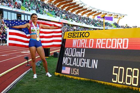 Sydney McLaughlin juoksi naisten 400 metrin aitajuoksun uudeksi maailmanennätykseksi ajan 50,68.