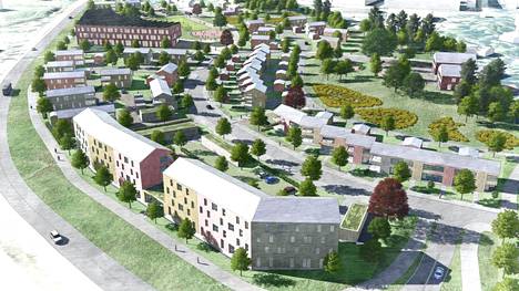 Tältä Lempäälän Saikan alueen uuden asuinalueen on tarkoitus näyttää. Kaikkien rakennusten tulee olla puuverhoiltuja julkisivultaan.